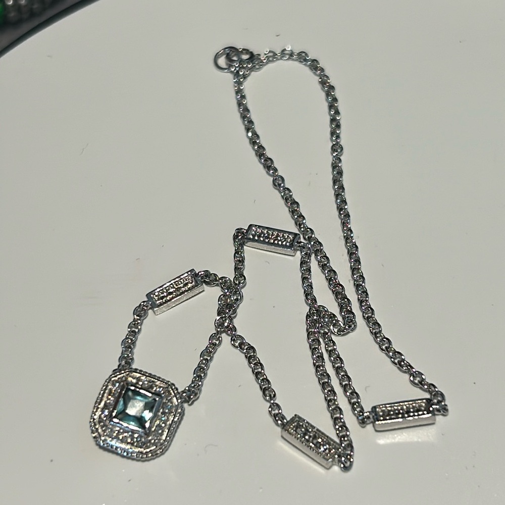 #3 Sterling Silver Blue Sapphire Necklace With Cz 16 Inch